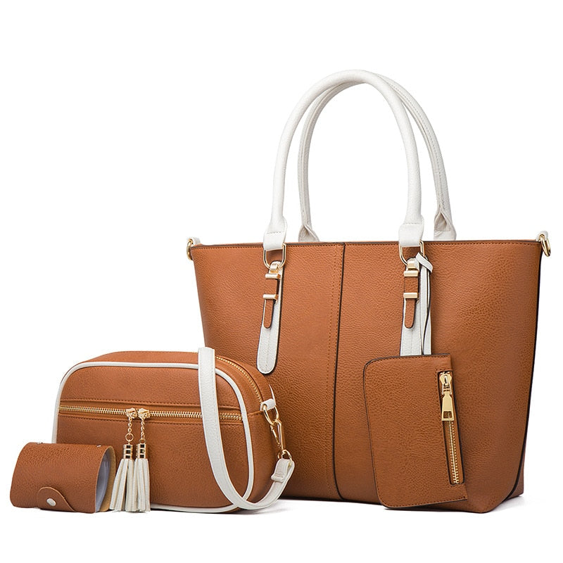 Casual Women Handbags Messenger Bags High Quality Pu Leather Ladies 4 Pieces Shoulder Bag Fashion Female Large Capacity Tote Bag