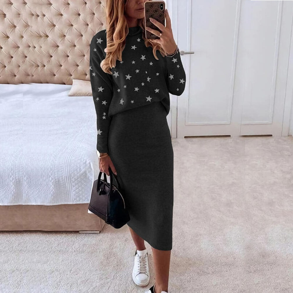 2022 Autumn winter Women Skirt 2 Piece Set Long Sleeve Turtleneck Slim Skirt Set Elegant Office Lady Knitted Sweater Skirt Suit
