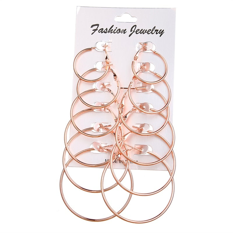 FNIO Statement Gold/Sliver Big Bamboo Circle Hoop Earrings For Women Hip Hop Earrings set Classic Jewelry 3pcs/set