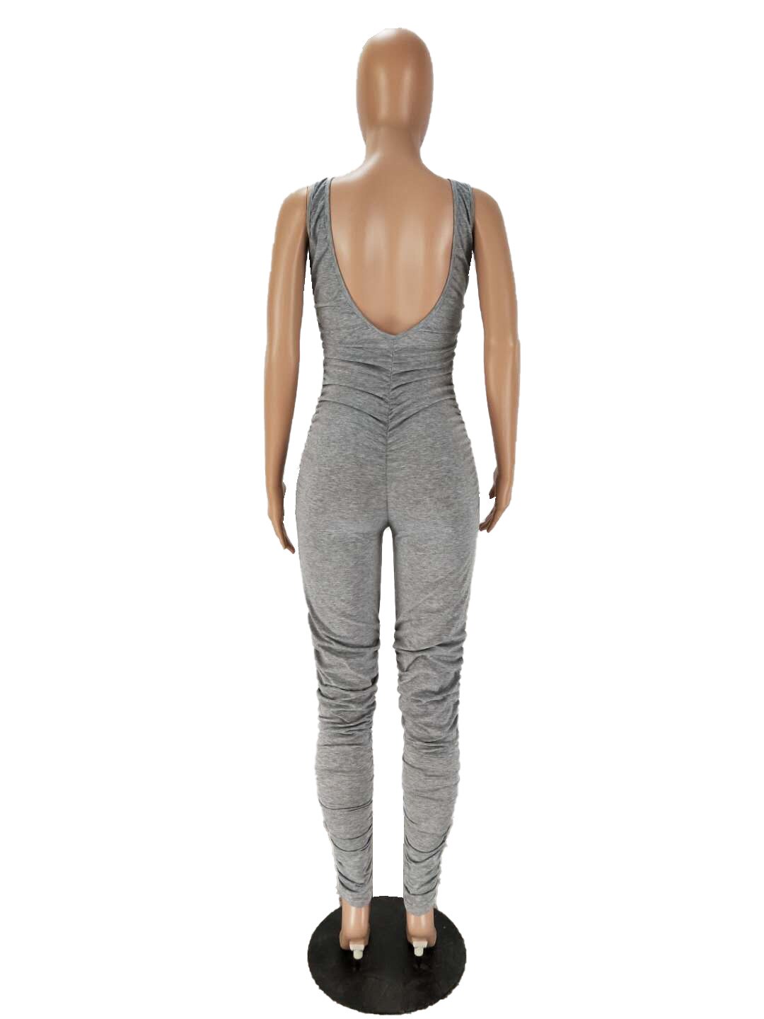 Red Sexy Rompers Jumpsuit Women Fashion V Collar Sleeveless Rumper Jumpsuit Stacked Romper Long Pants Backless Sexy Bodysuit