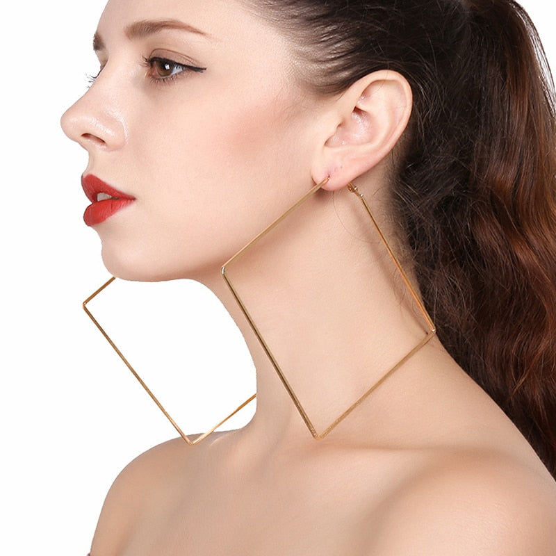 BLIJERY Trendy Oversize Geometric Big Hoop Earrings For Women Basketball Brincos Exaggerated Large Square Earrings Punk Jewelry