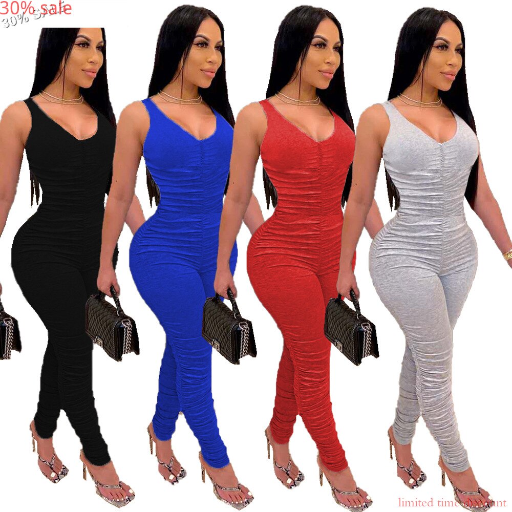 Red Sexy Rompers Jumpsuit Women Fashion V Collar Sleeveless Rumper Jumpsuit Stacked Romper Long Pants Backless Sexy Bodysuit