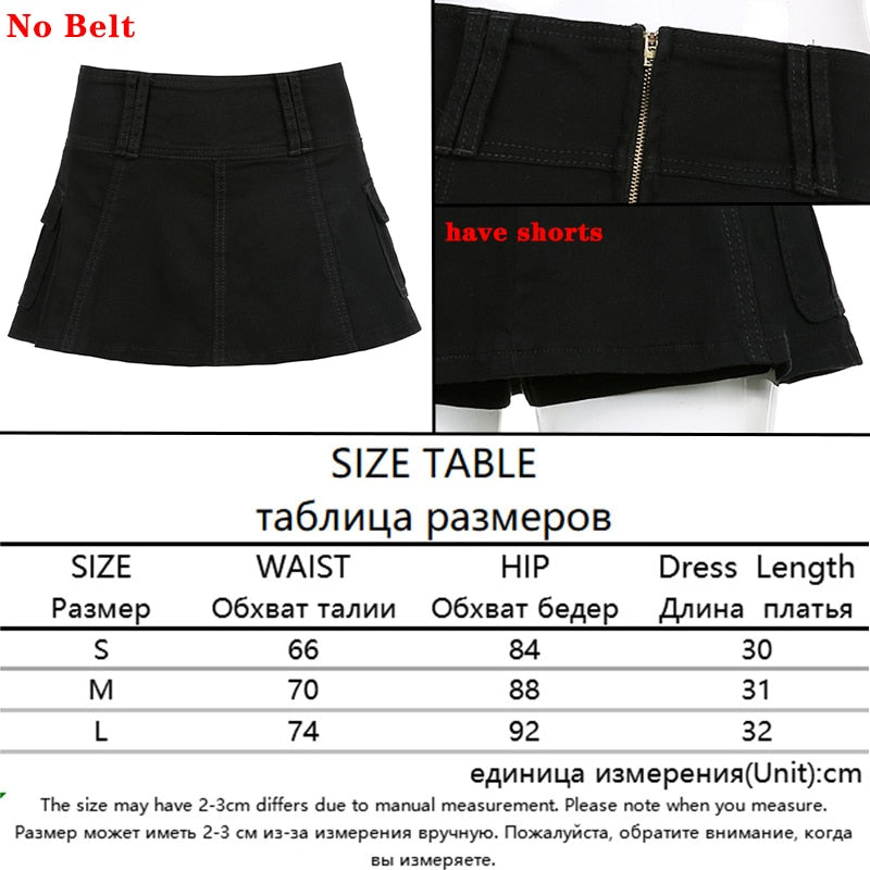 SUCHCUTE Streetwear Cargo Mini Skirts Women Harajuku Vintage 90s Casual Hight Waist Sexy Clubwear Clothes Belt Denim Short Skirt