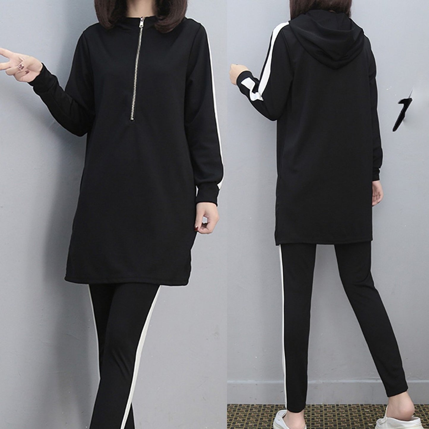 Ropa Mujer 2PC Women Long Sleeve Split Sweatshirt Set Casual Homewear Suit Long Hooded Pullover Tops+Trousers Sportswear Outfit
