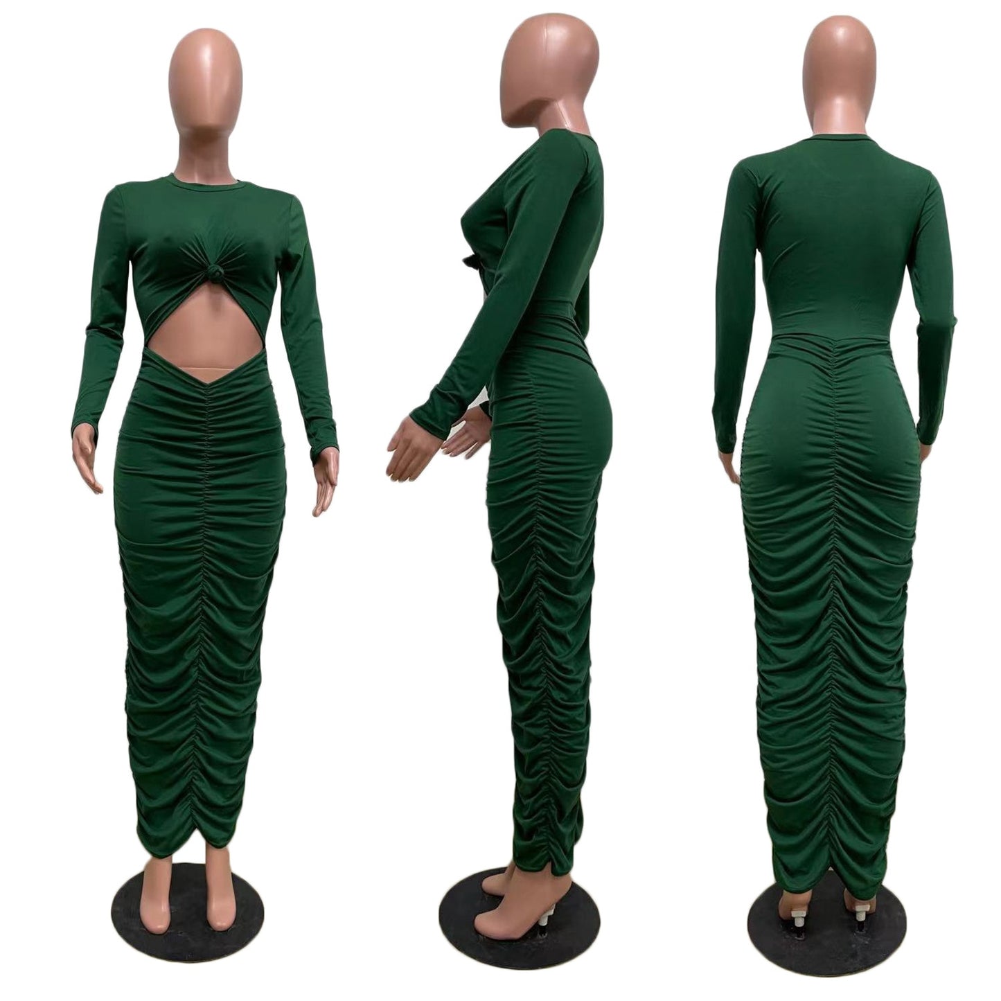 Sexy Long Pleated Dress Women Hollow Out Draped Bodycon Sundress Party Club Dresses Summer Clothings 2021