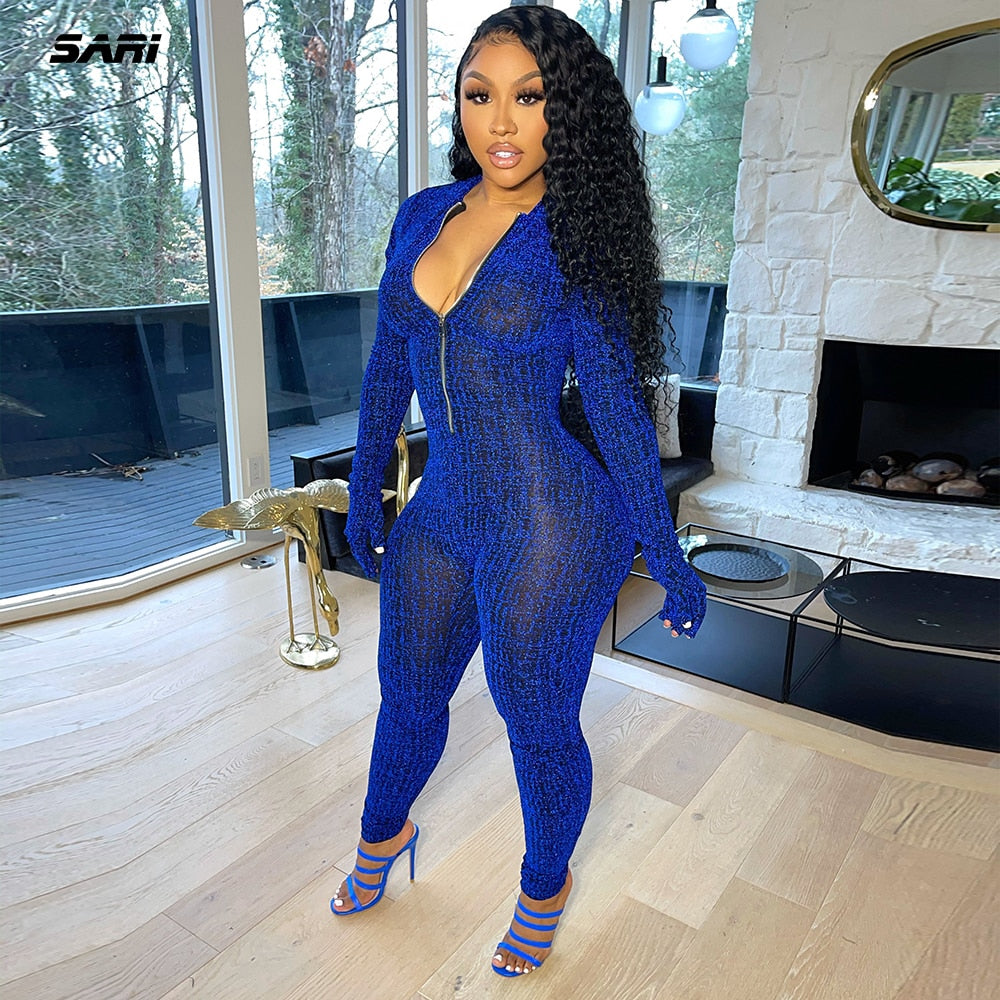 Glitter Silk Striped Fitness Rompers Womens Jumpsuits Workout Sporty Active Wear Fashion Long Sleeve Zipper Bodycon Jumpsuits