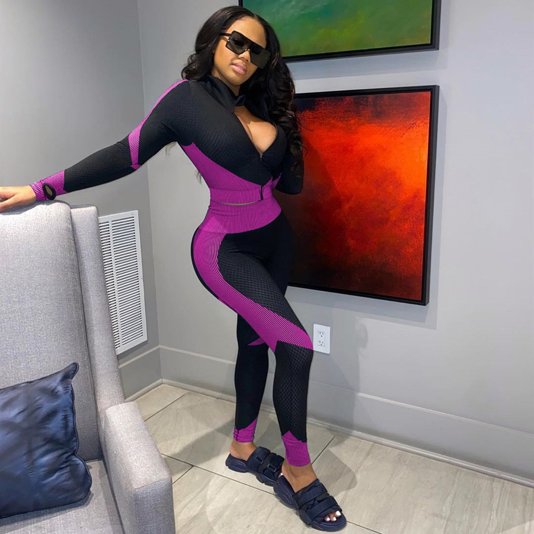 Plus Size Fashion Fall Two Piece Set Long Sleeve Crop Tops and Pants Outfits for Women Clothes Streetwear Tracksuit