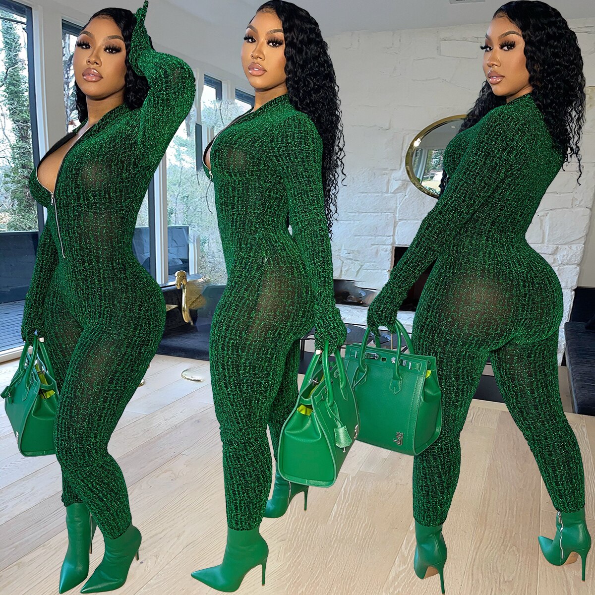 Glitter Silk Striped Fitness Rompers Womens Jumpsuits Workout Sporty Active Wear Fashion Long Sleeve Zipper Bodycon Jumpsuits
