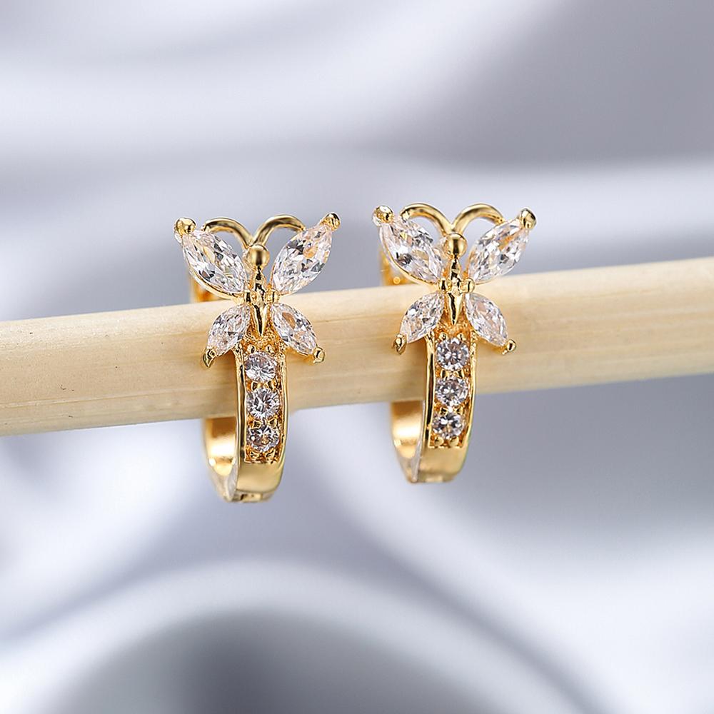 Blaike Cute Butterfly Hoop Earrings For Women AAA Zircon Gold Earring Charming Female Wedding Party Jewelry Birthday Gifts