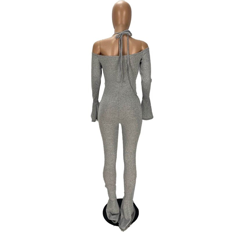 ZOOEFFBB Sexy Fall Long Sleeve Bodycon Jumpsuit Rompers Womens Jumpsuits 2021 Fashion Lounge Wear Outfits One Piece Flare Pants
