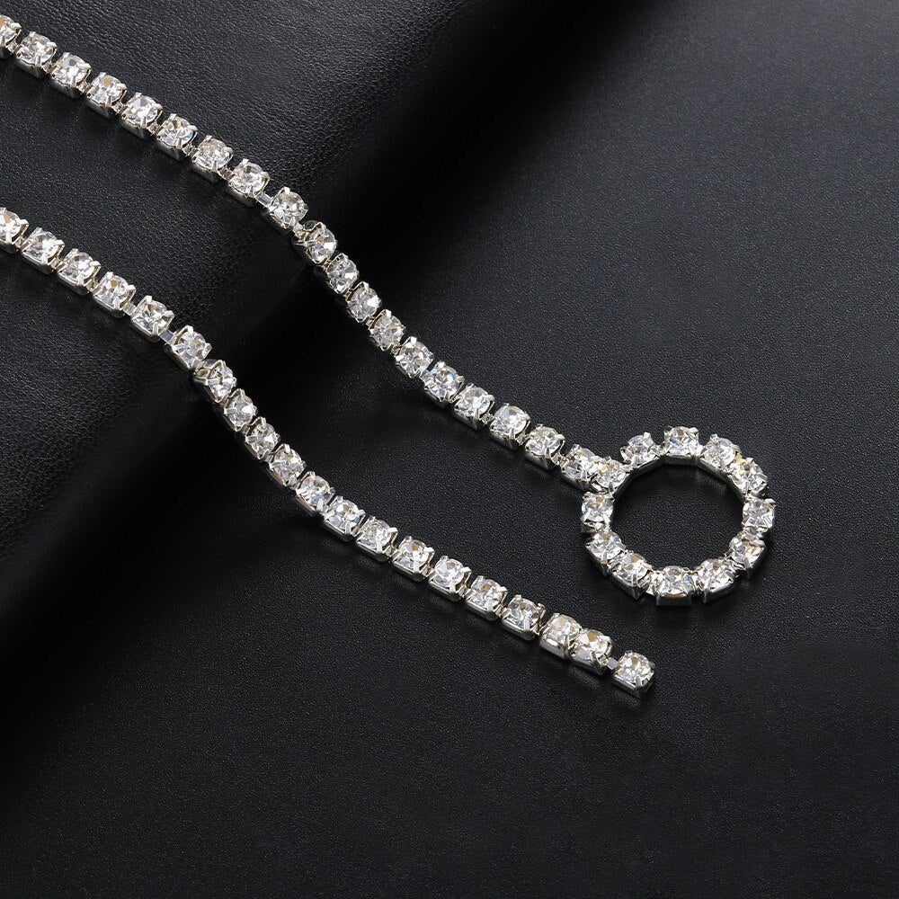 Stonefans Rhinestone Chain Long Necklace Flash Clavicle Chain for Women Crystal Choker Necklace Y Neck Chains Club Prom Jewelry
