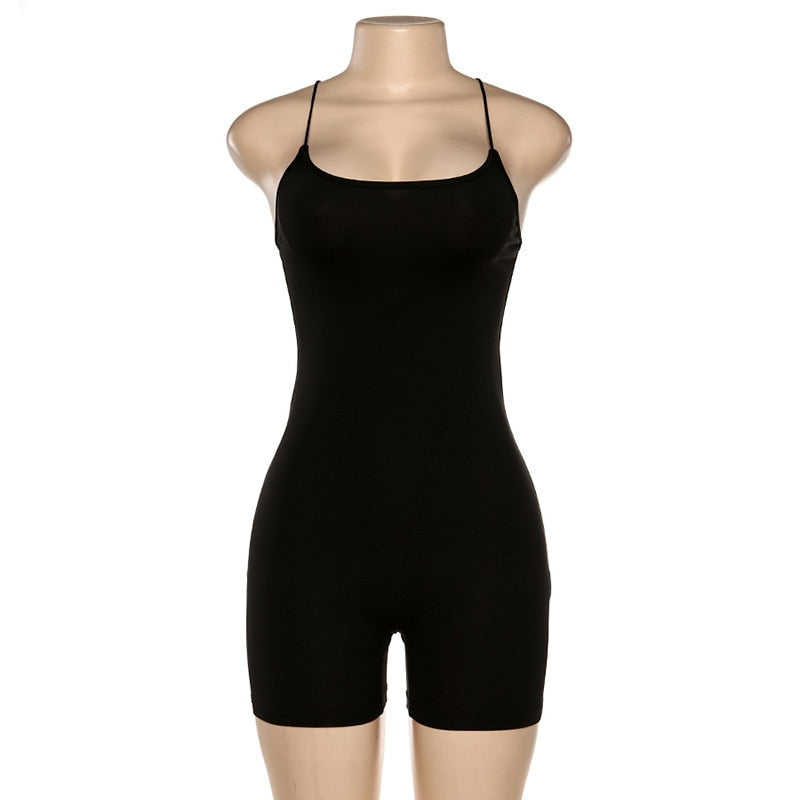 Black Skinny Spaghetti Strap sleeveless Street woman Rompers bar club Bodycon bodysuit jumpsuits body femme clothes vintage suit