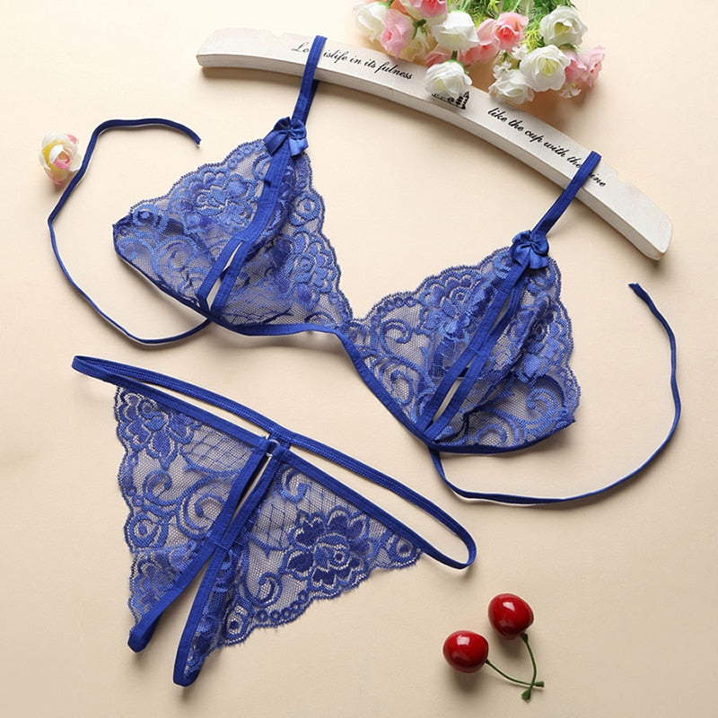 2022 Sexy Lingerie For Woman Lace Transparent Bra Crotchless Bodysuit Female Erotic Costume Sexy Deep V Neck Teddy Underwear Set