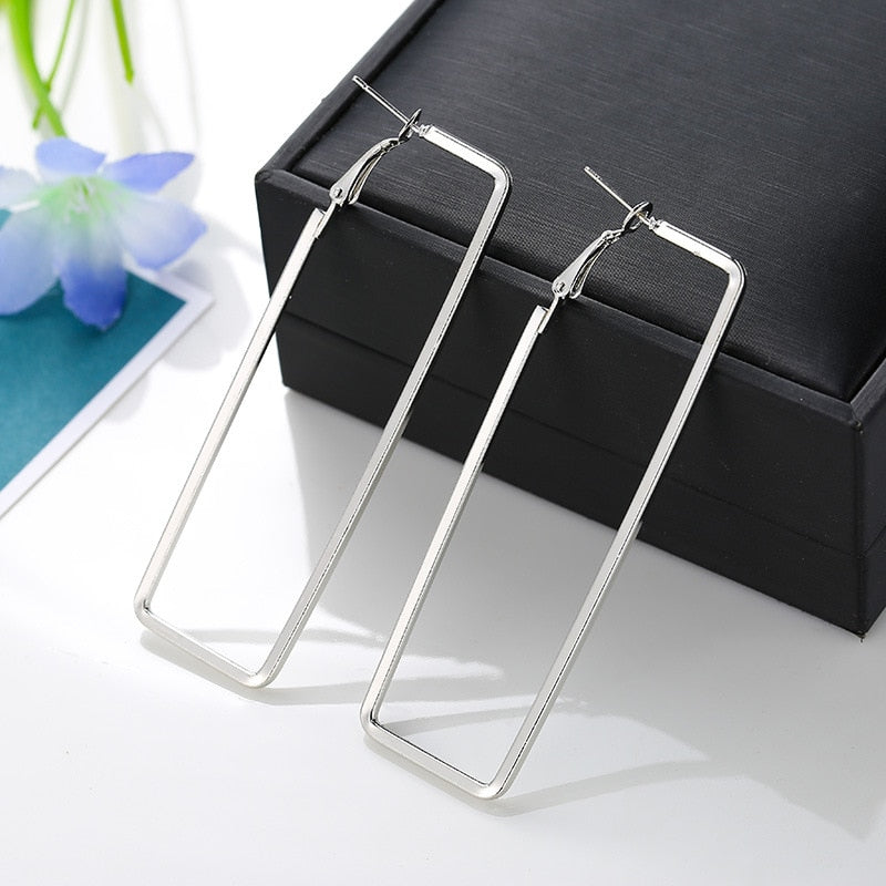 BLIJERY Trendy Oversize Geometric Big Hoop Earrings For Women Basketball Brincos Exaggerated Large Square Earrings Punk Jewelry