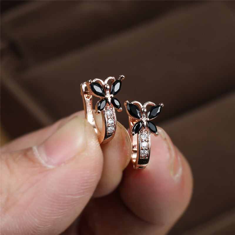 Blaike Cute Butterfly Hoop Earrings For Women AAA Zircon Gold Earring Charming Female Wedding Party Jewelry Birthday Gifts