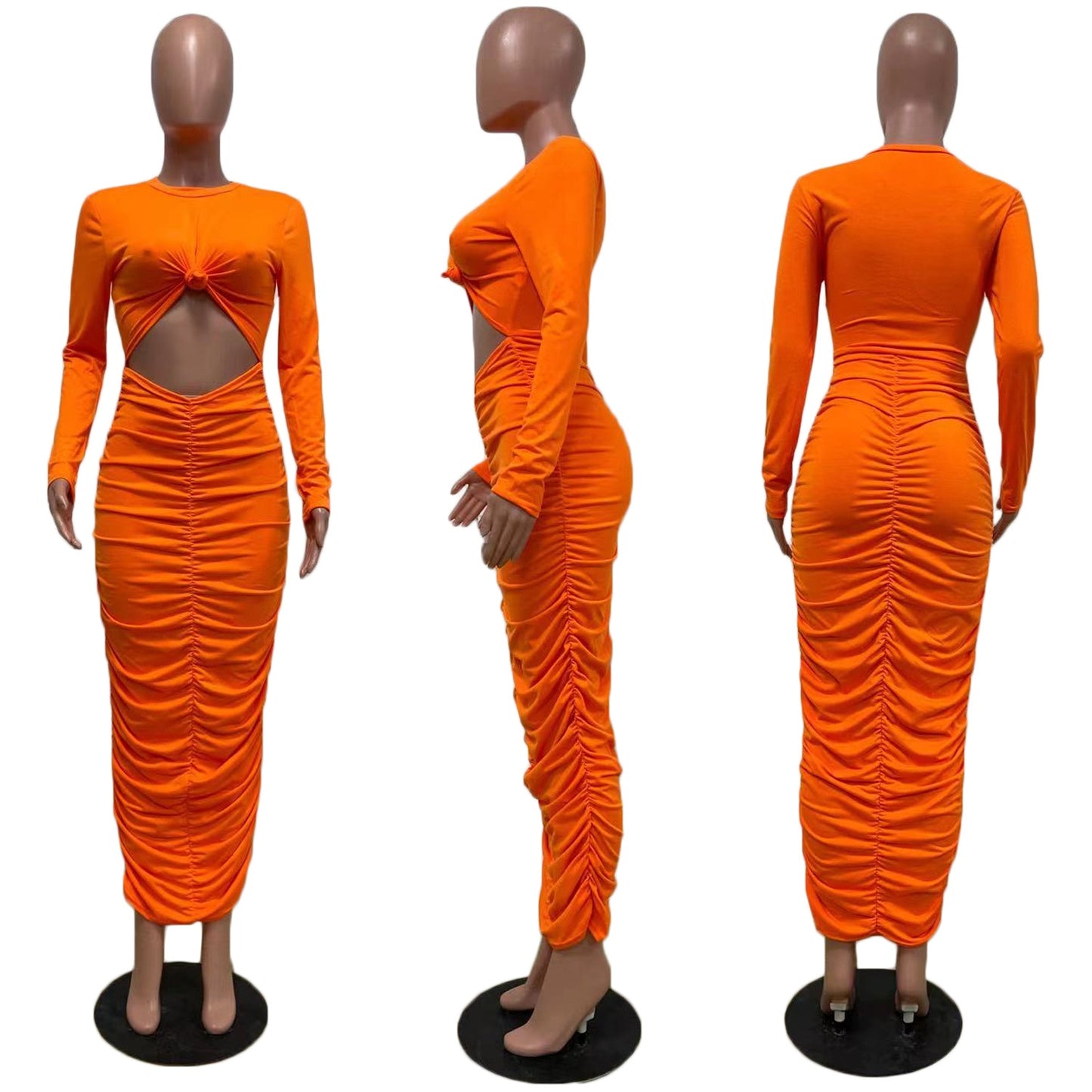 Sexy Long Pleated Dress Women Hollow Out Draped Bodycon Sundress Party Club Dresses Summer Clothings 2021