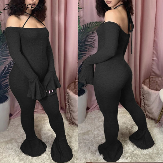 ZOOEFFBB Sexy Fall Long Sleeve Bodycon Jumpsuit Rompers Womens Jumpsuits 2021 Fashion Lounge Wear Outfits One Piece Flare Pants