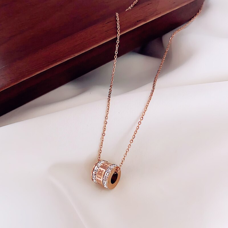 Luxury Famous Brand Jewelry Rose Gold Stainless Steel Roman numeral crystal necklace Female Charm necklace For Women