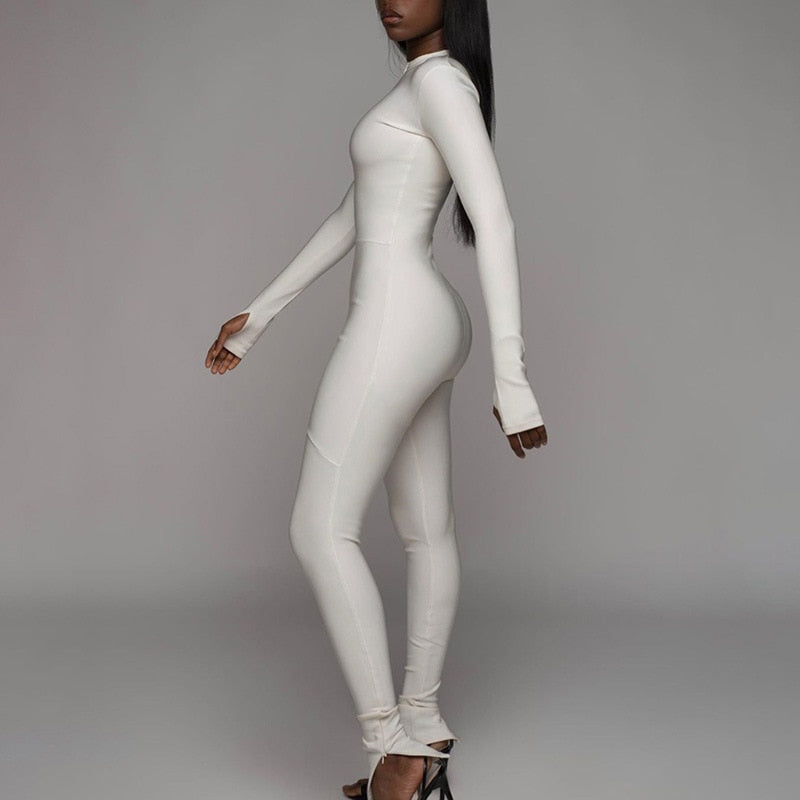 Women Stretch Skinny JUMPSUIT Fitness Sportswear Tracksuit Bodybuilding Female Rompers Workout Activewear Leggings Joggers White
