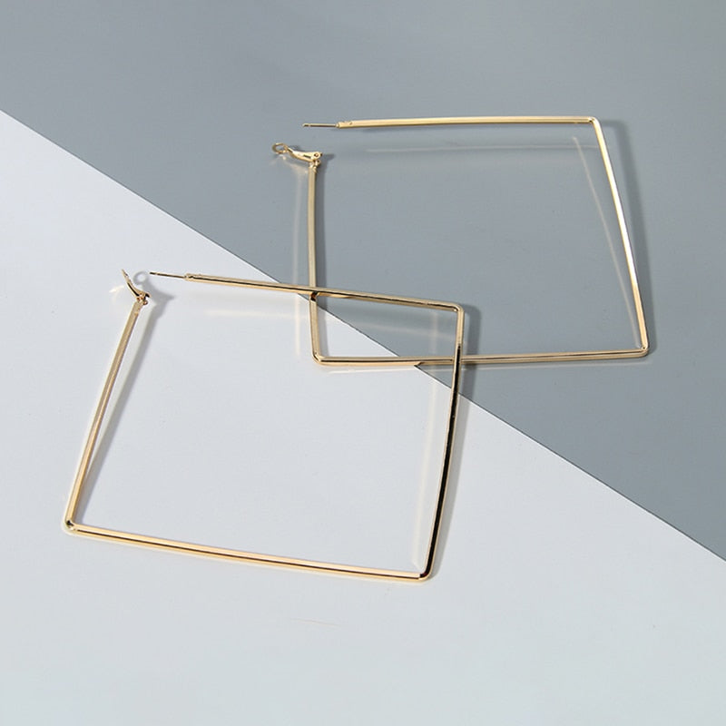 BLIJERY Trendy Oversize Geometric Big Hoop Earrings For Women Basketball Brincos Exaggerated Large Square Earrings Punk Jewelry