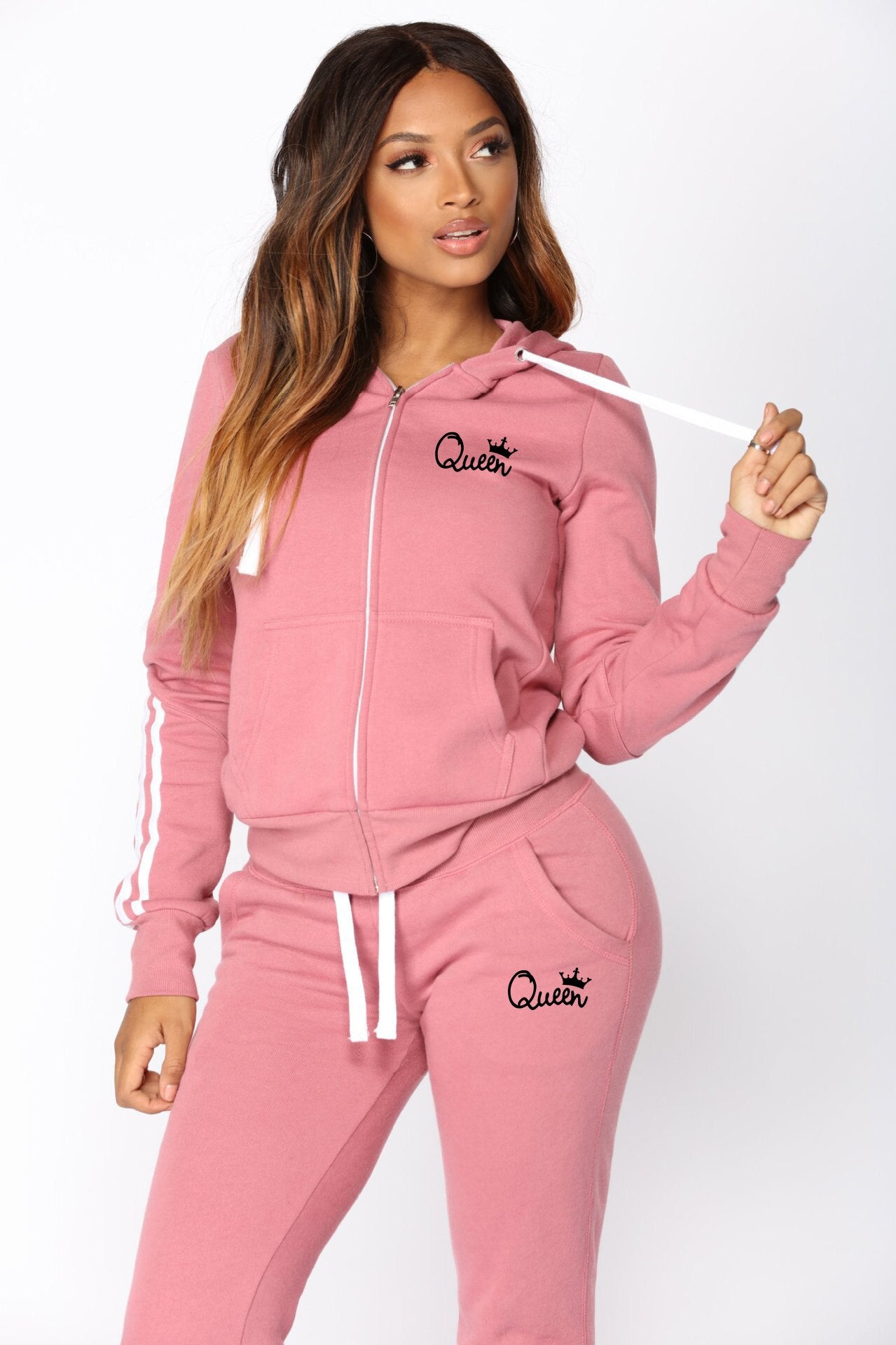 Women's Hot Long-sleeved Sweater Trousers 2PCS Sportswear Tracksuits Fashion Print QUEEN Hooded Joggers Sports Sets Spring Fall