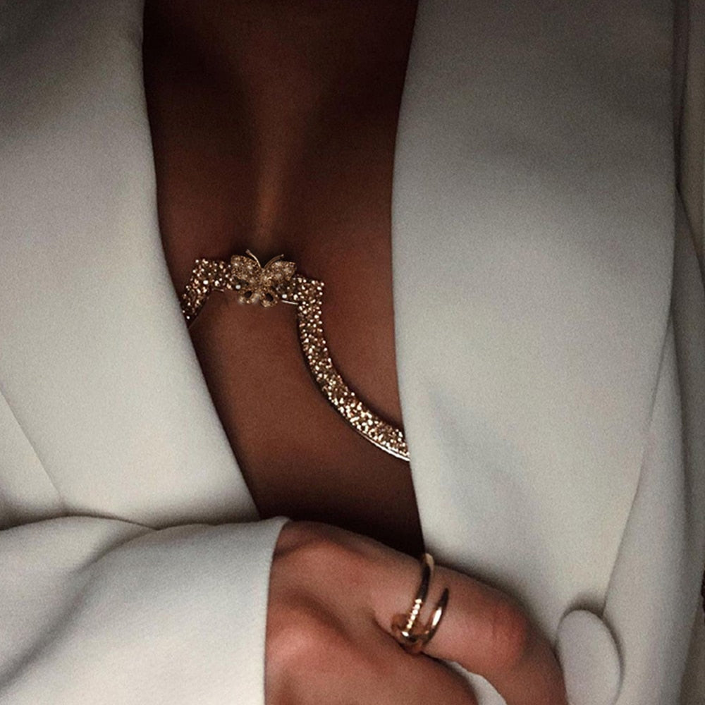 Stonefans Flash Butterfly Rhinestone Chest Bracket Bra Chain for Women Round Breast Body Jewelry NightClub Sexy Bikini Chains