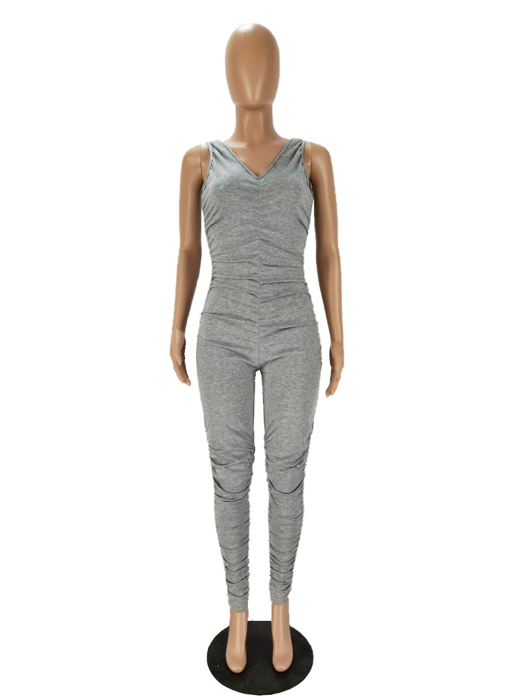 Red Sexy Rompers Jumpsuit Women Fashion V Collar Sleeveless Rumper Jumpsuit Stacked Romper Long Pants Backless Sexy Bodysuit