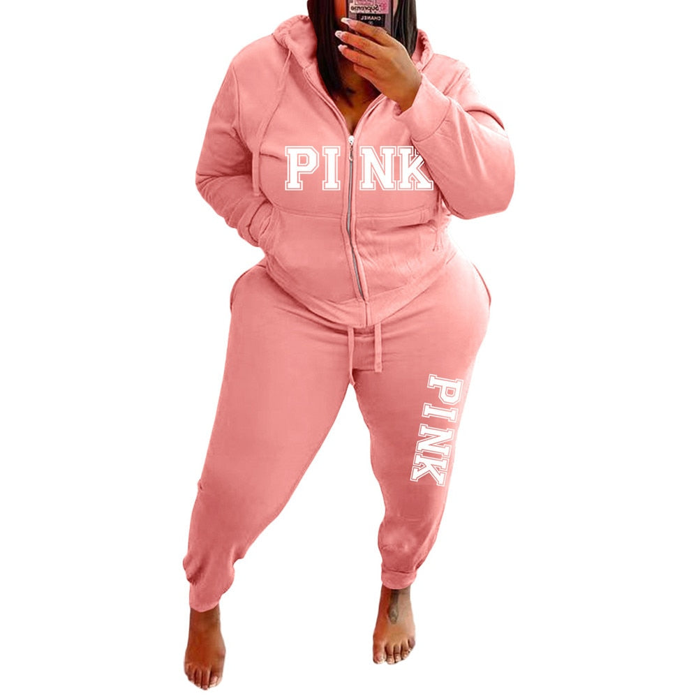 FAGADOER 2022 Plus Size Sporty PINK Letter Print Fashion Spring Set High Waist 2 Piece Set L-5XL Women Gym Clothing Pant Sets