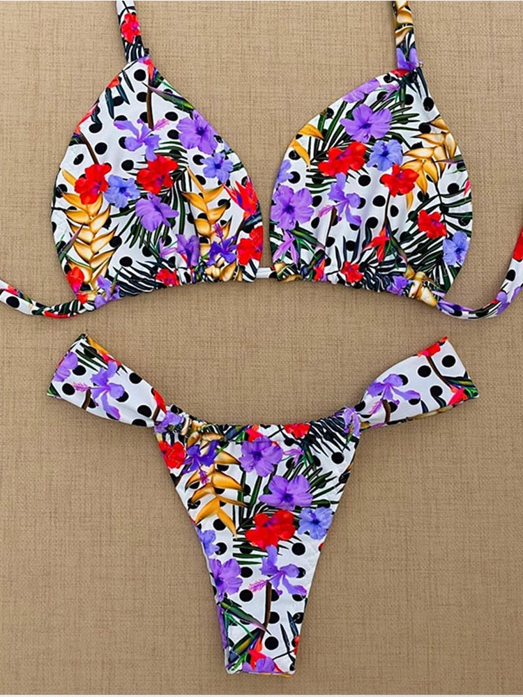 2022 Bikini Set Women Swimwear Push Up Swimsuit Top Solid Bottom Print Brazilian Biquini Bathing Suit Swim Wear Beach