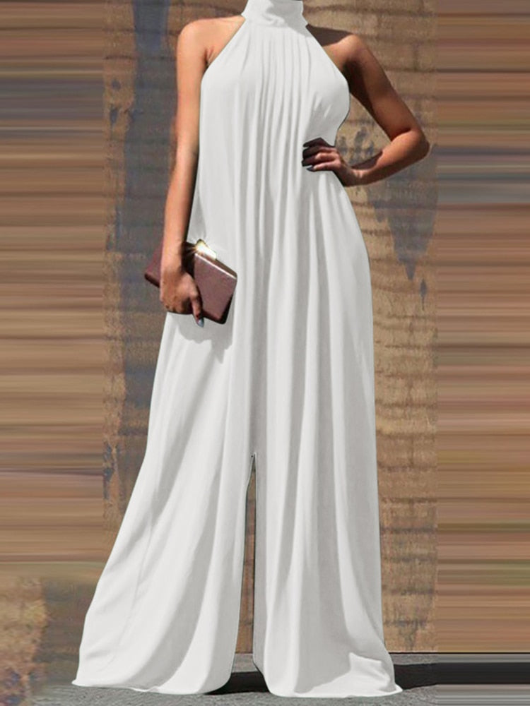 Summer Fashion Wide Leg Rompers Women Elegant Solid Long Jumpsuits ZANZEA Party Sexy Sleeveless Playsuit Office Overall Dungaree