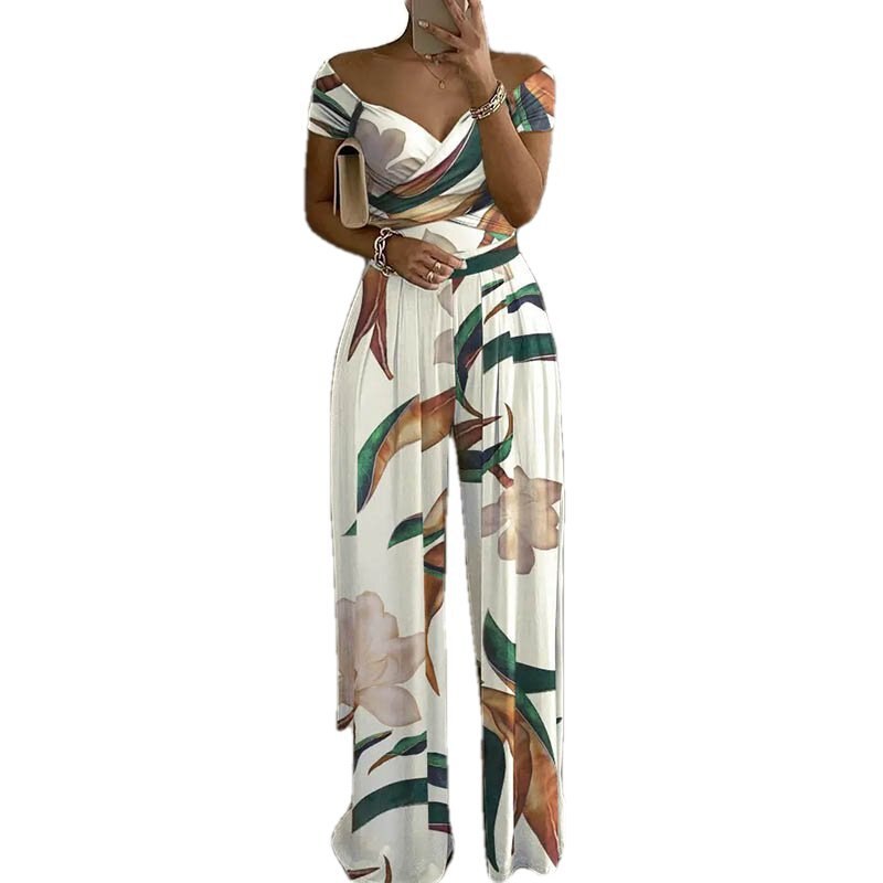 2022 New Summer Women Jumpsuits One Piece Mono Mujer Wide Leg Pants Straight Floral Print Jump Suit Sexy Office Rompers