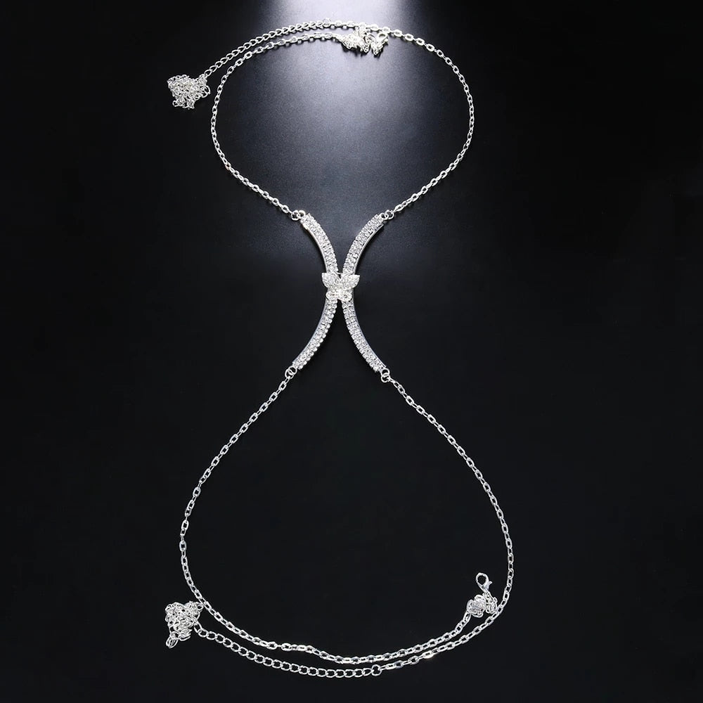 Stonefans Zircon Butterfly Tassel Breast Chain Women's Accessories Bra Top Fashion New U-shaped Sexy Shiny Rhinestone Body Chain