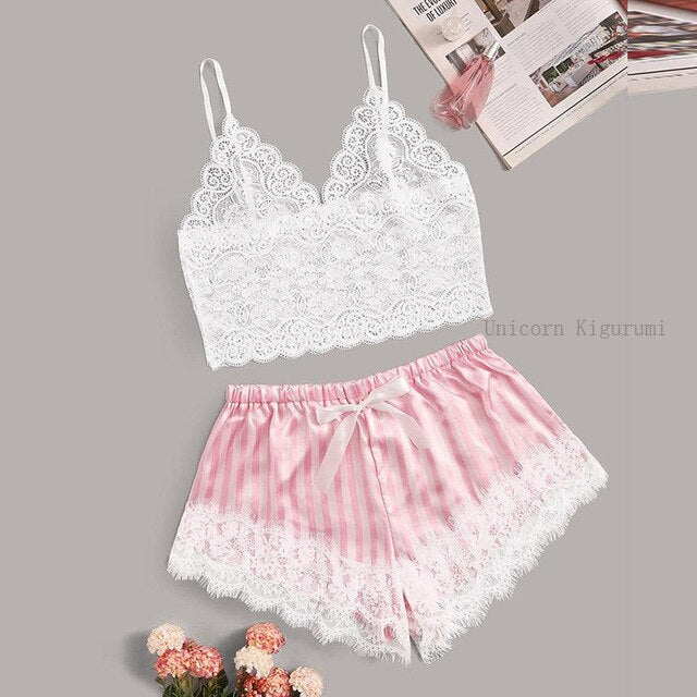 2022 New Robe Sets Pijamas Women Faux Silk Pajamas for Women Sexy Lace Hot V-neck Sleep wear Satin Summer Clothing Sets Homewear