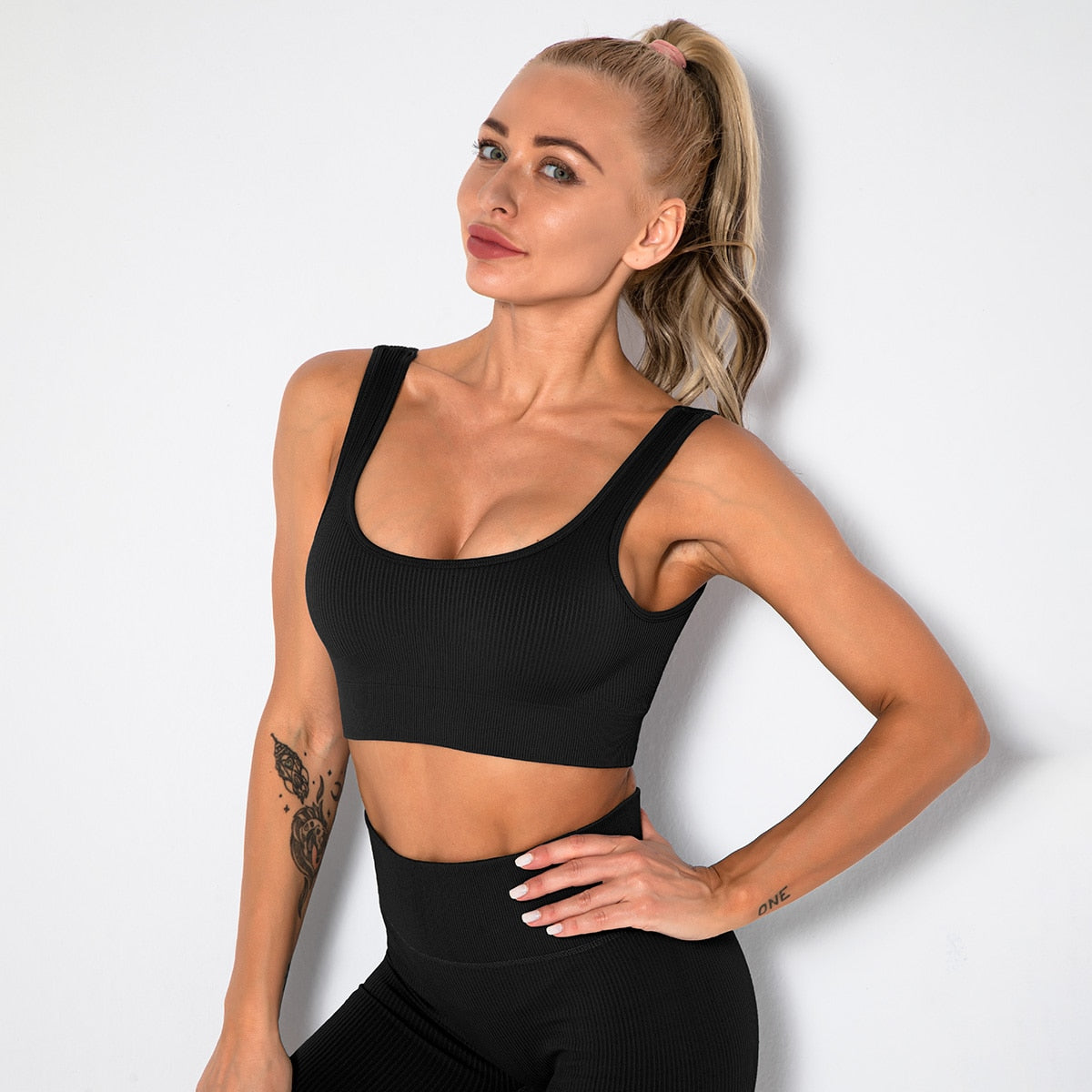 LANSWE Seamless Women Yoga Set Sportswear Gym Clothing Sport Set Women High Waist Seamless Leggings Fitness Sport Bra Crop Top