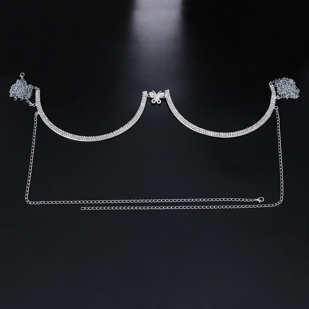 Stonefans Zircon Butterfly Tassel Breast Chain Women's Accessories Bra Top Fashion New U-shaped Sexy Shiny Rhinestone Body Chain