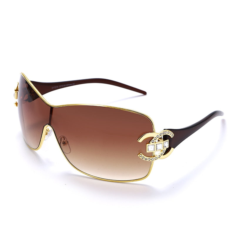 New Trendy Diamond Sunglasses Women Luxury Brand Designer One Piece Oversized Sun Glasses Ladies Fashion Eyewear Large Frame