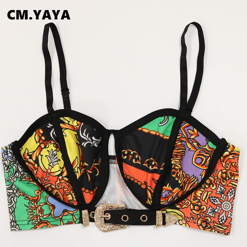 CM.YAYA Paisley Active Yoga Set for Women 2022 Summer Beach Sexy Party Tracksuit Crop Tops and Leggings Pants Two 2 Piece Set