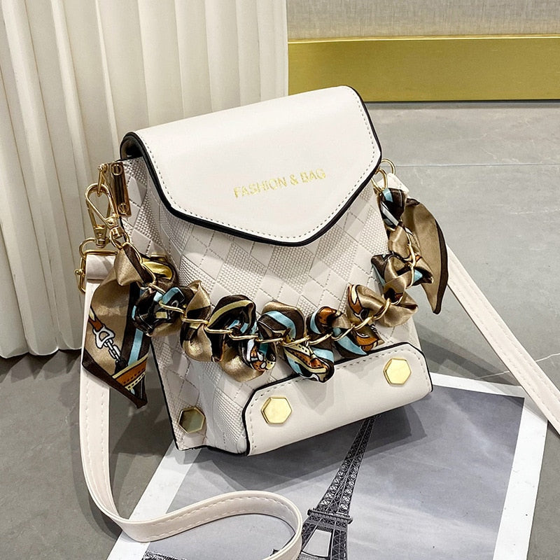Fashion Women Pattern Shoulder Bag Hardware Chain Strap Color Block Messenger Handbag Composite Cross Body Bag