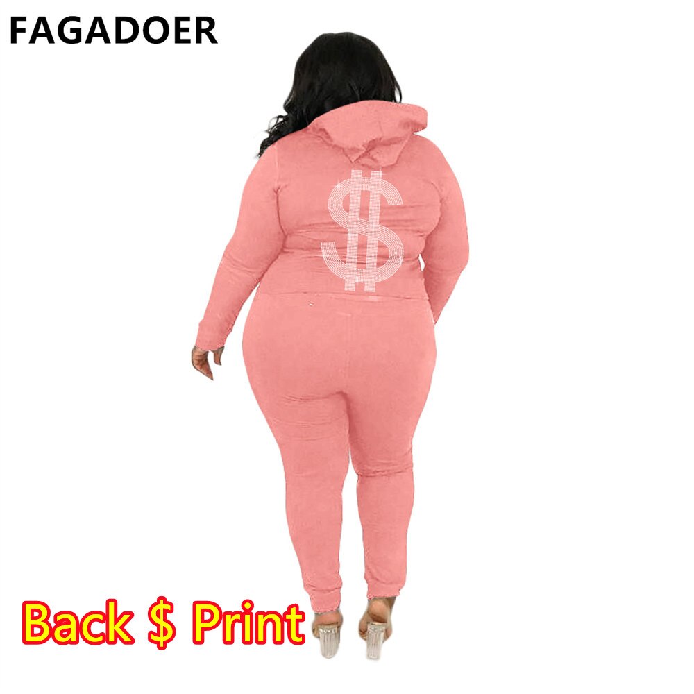 FAGADOER 2022 Plus Size Sporty PINK Letter Print Fashion Spring Set High Waist 2 Piece Set L-5XL Women Gym Clothing Pant Sets