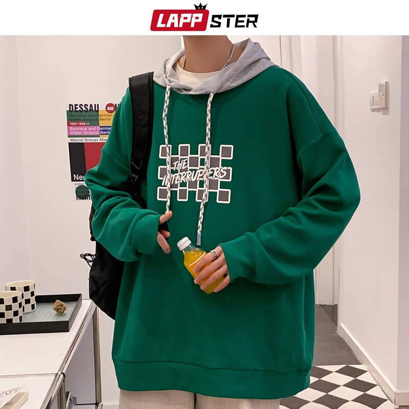 LAPPSTER Men Designer Streetwear Hoodies 2022 Spring Streetwear Harajuku Graphic Hooded Hoodies Women Korean Square Clothing