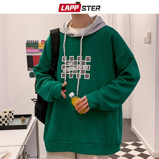 LAPPSTER Men Designer Streetwear Hoodies 2022 Spring Streetwear Harajuku Graphic Hooded Hoodies Women Korean Square Clothing