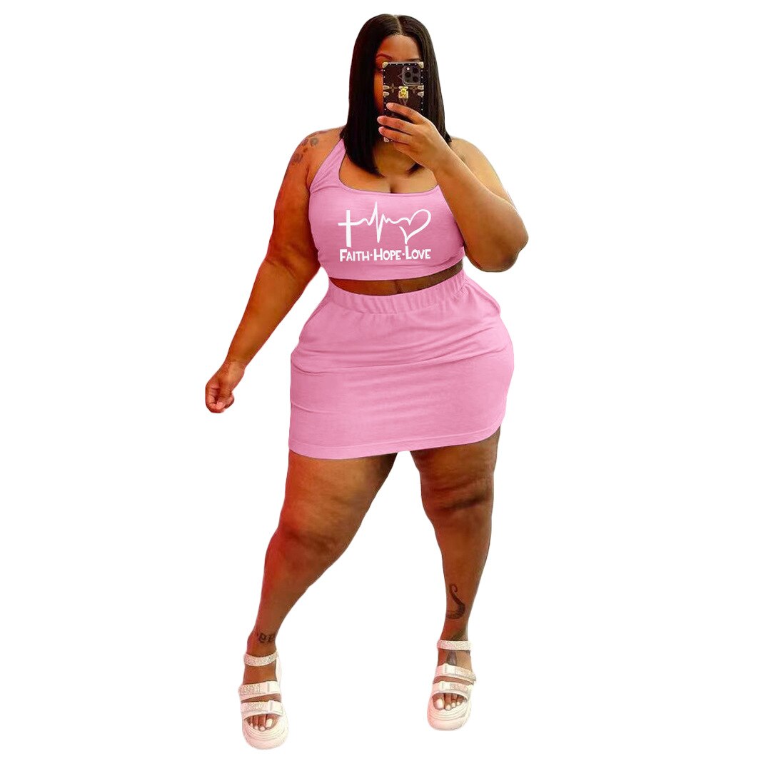 Plus Size Women Skirts Sets 4XL 5XL Sleeveless Tank Crop Tops Outfits Summer New Print Casual Sexy Large Size 2 Piece Skirt Suit