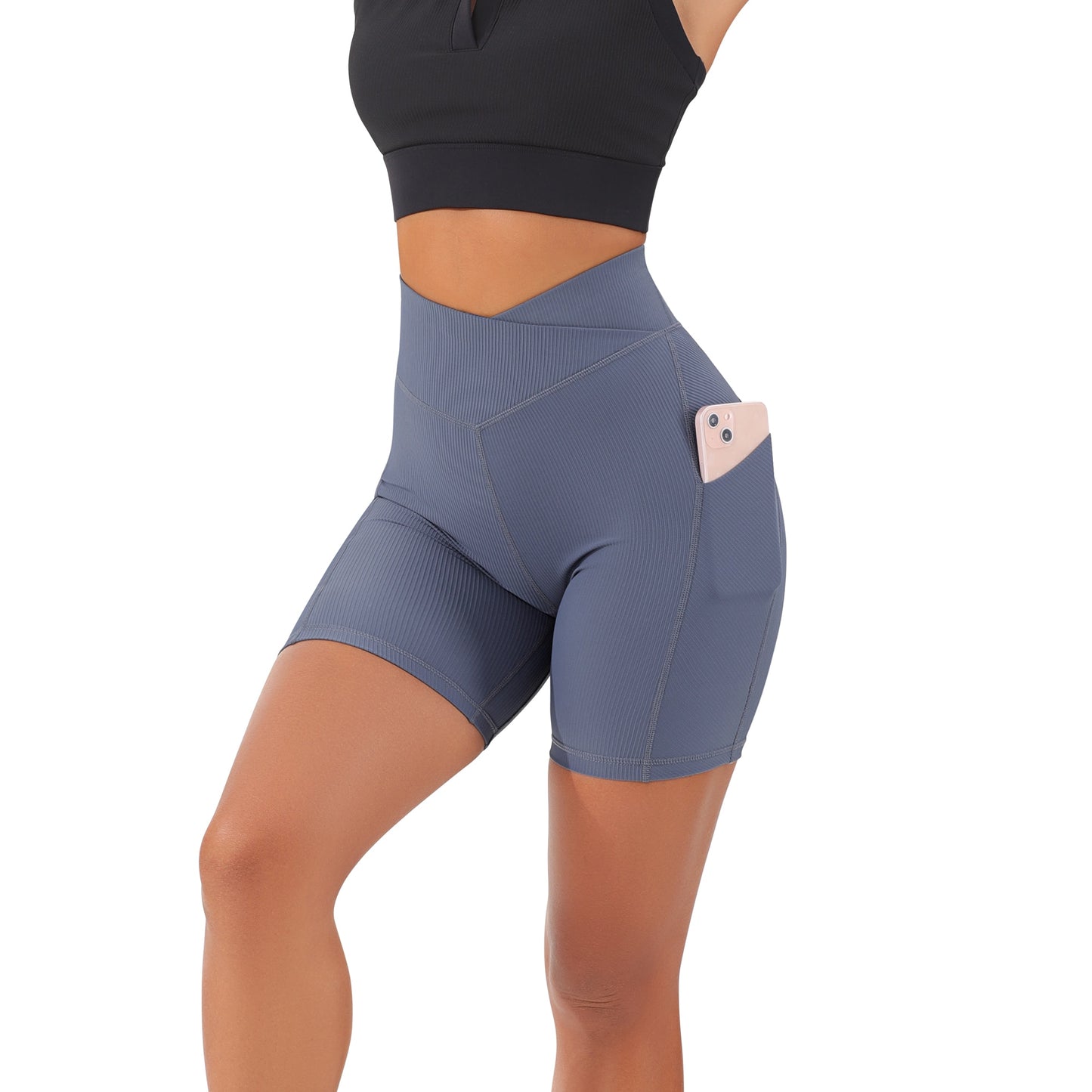 RUUHEE Leggings Women High Waist Yoga Sport Shorts Biker Shorts Women Sports Leggings For Fitness Cross Waist Pocket Yoga Pant