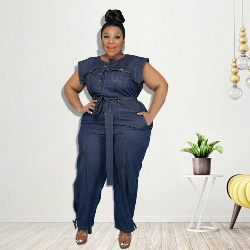 Women Clothing Summer Denim Jumpsuit Washed Jeans Romper Buttons Jump Suit Cowboy Wide Leg Pant Jumpersuit Streetwear