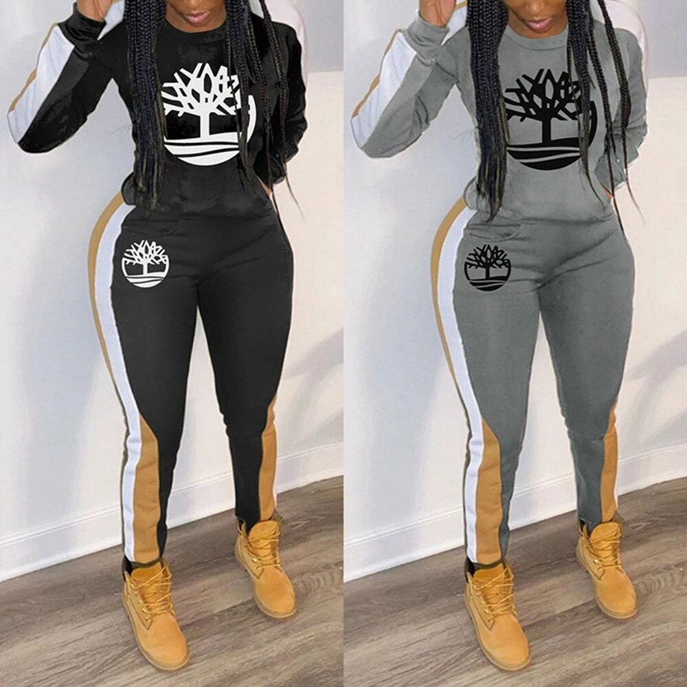 2022 Spring New Tracksuit Women's Fashion Women's Multicolor Printing Casual Sports Two-Piece Suit Long Sweater Women's Suit