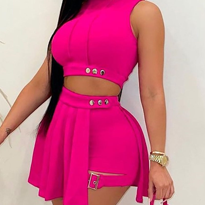 Shorts Skirt Two Piece Set Women High Waist Skirt Shorts Sleeveless Button T-shirt Shorts Sets White Black Skirts Two Piece Set