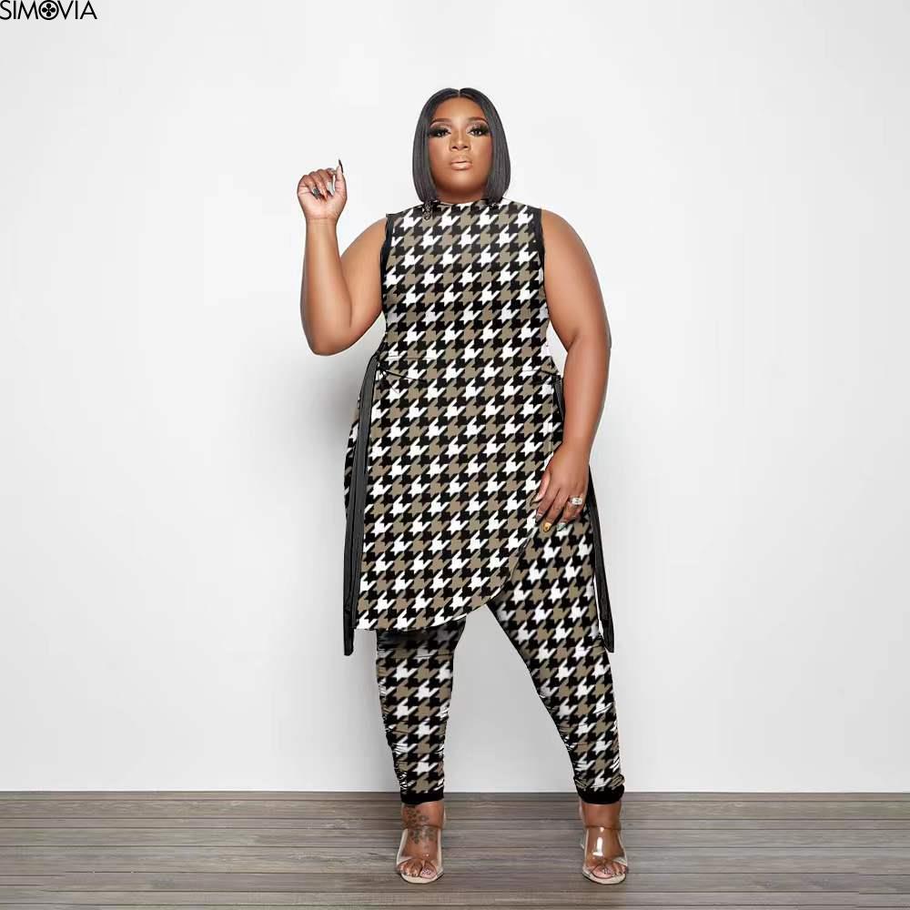 XL-5XL Plus Size Clothes 2 Piece Women Set 2022 Spring Summer New Fashion Sleeveless Top And Pants Suit Party Lady Matching Sets