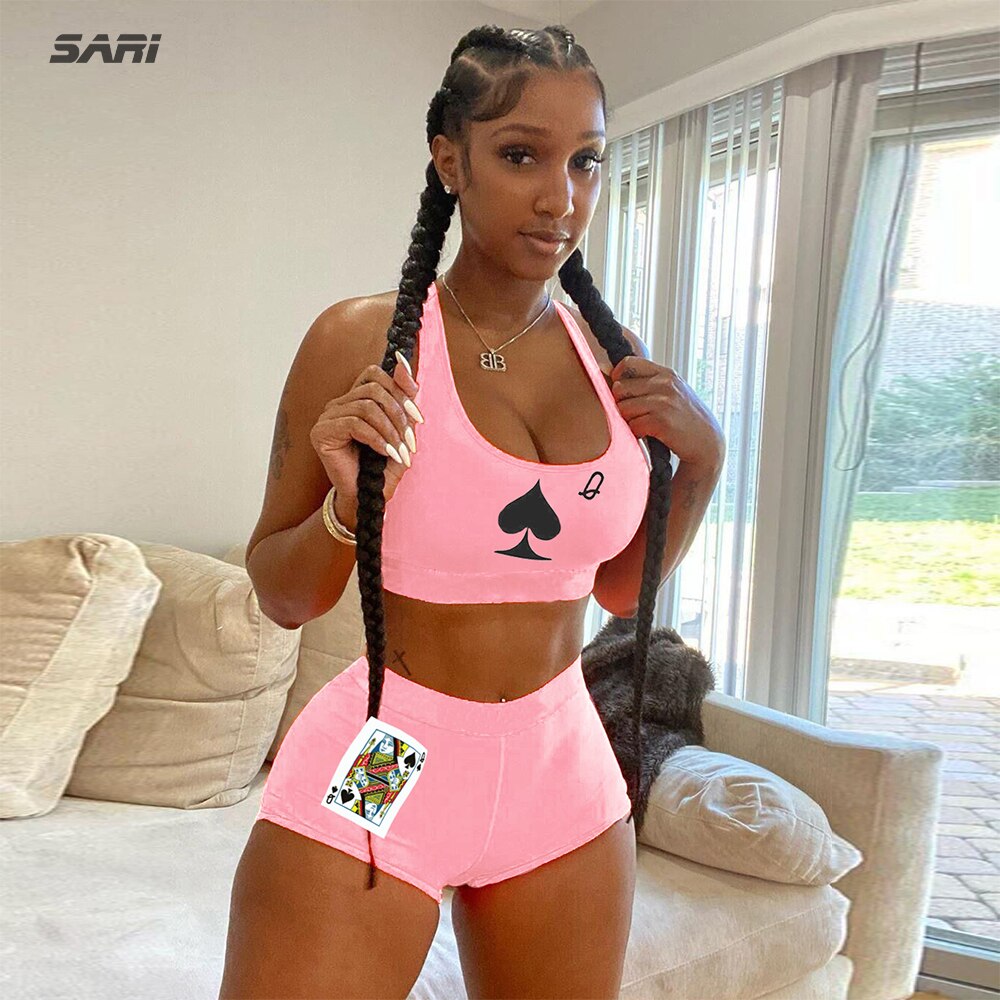 2022 Poker Suit Summer Women Shorts Short Sleeve Pink Fashion Sportswear Club Outdoor Cycling Clothing Sleeveless Vest