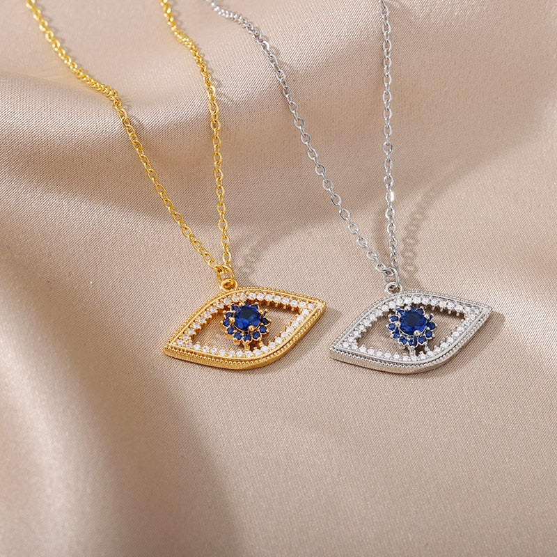 Turkish Evil Eye Pendant Necklace for Women Stainless Steel Gold Chain Necklaces 2022 Trend Choker Boho Lucky Aesthetic Jewerly