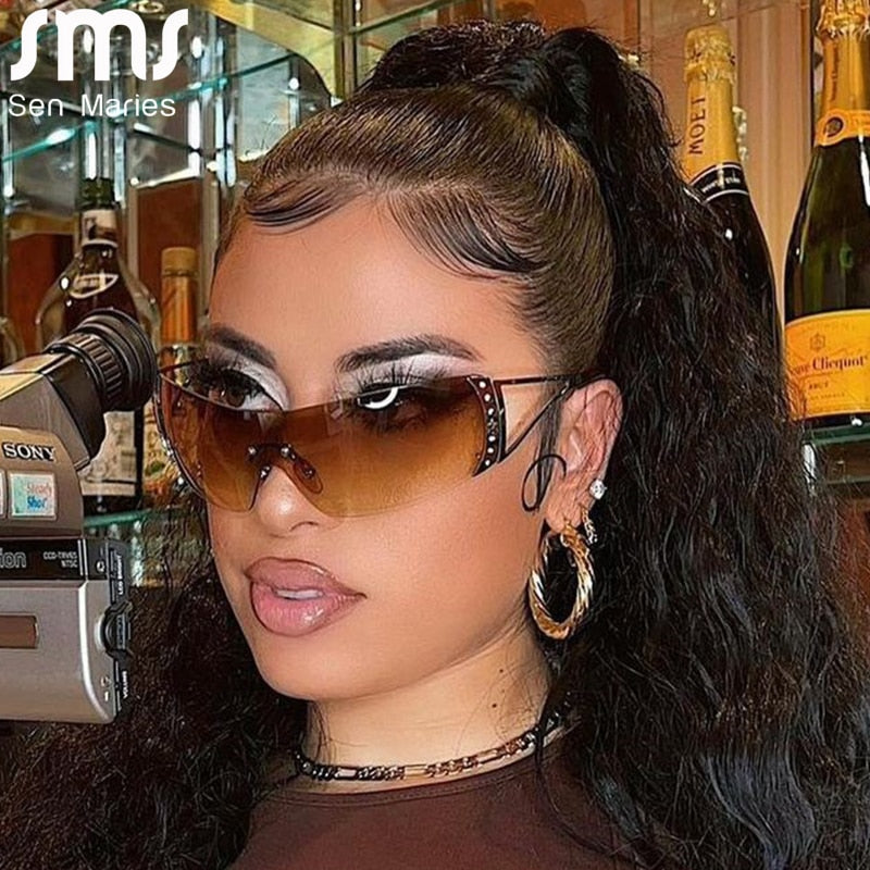 2000'S Retro One Piece Sunglasses Women Luxury Oversized Wrap Around Sun Glasses UV400 Ladies 2022 New Fashion Eyewear Shades